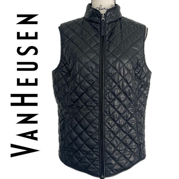 VAN HEUSEN PUFFER VEST MEN INSIDE POCKETS Sz L BLACK MOCK NECK COZZY VERSATILE - Picture 1 of 16
